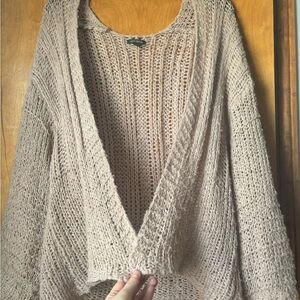 wild fable Open-Knit V-Neck Sweater in Light Beige